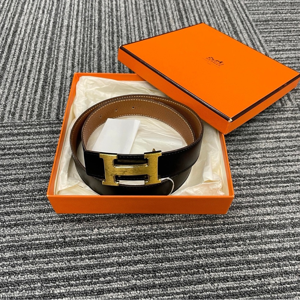 HERMES CONSTANCE Leather Belt with Gold Buckle
